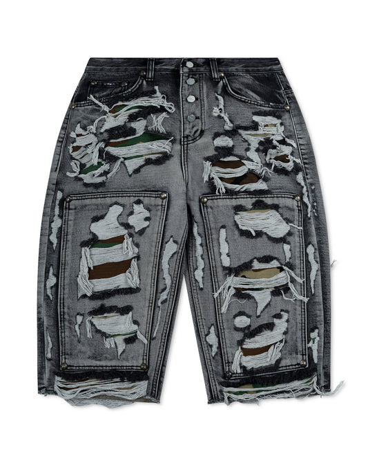 Thug Club Hell Camo Denim Shorts Black