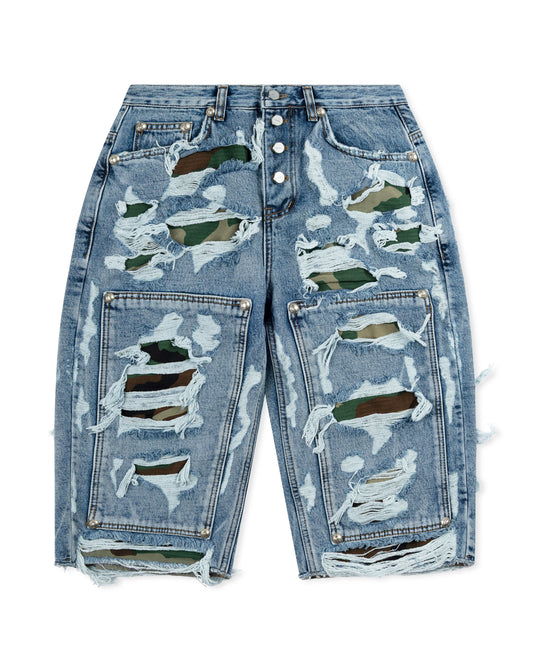 Thug Club Hell Camo Denim Shorts Blue