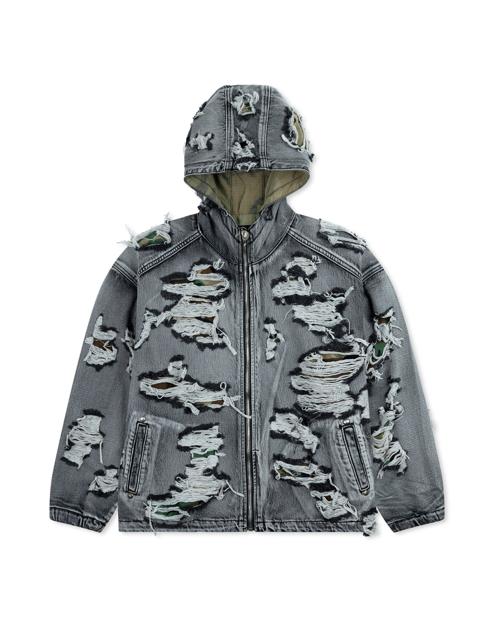 Thug Club Hell Denim Camo Hooded Zip-Up Black