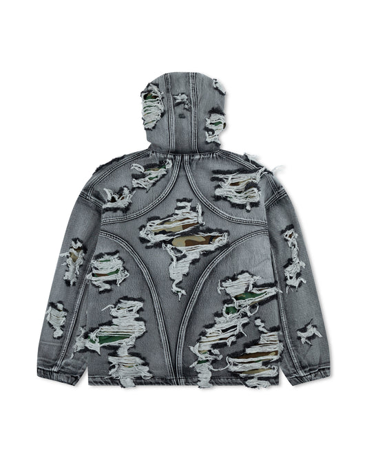 Thug Club Hell Denim Camo Hooded Zip-Up Black