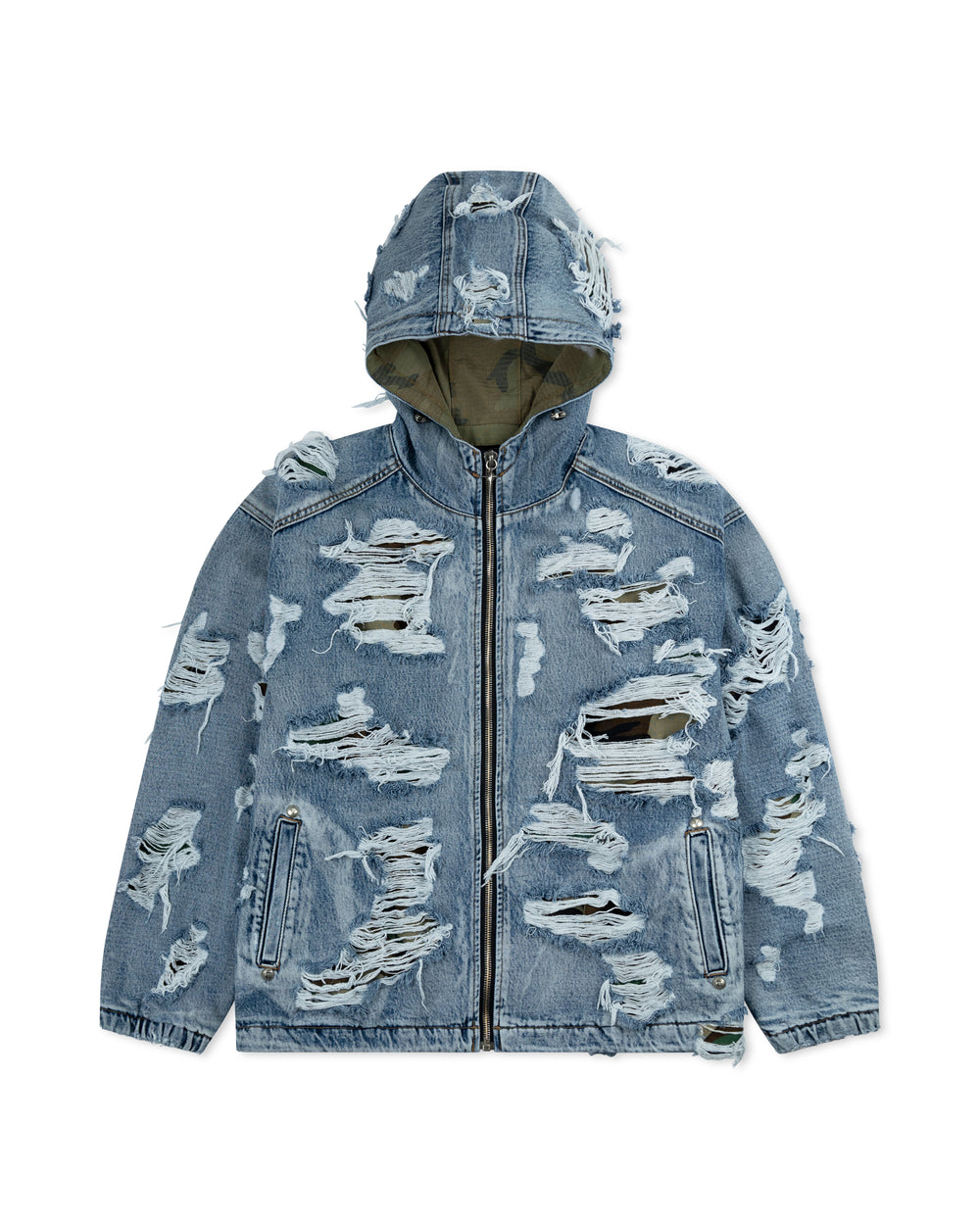 Thug Club Hell Denim Camo Hooded Zip-Up Blue