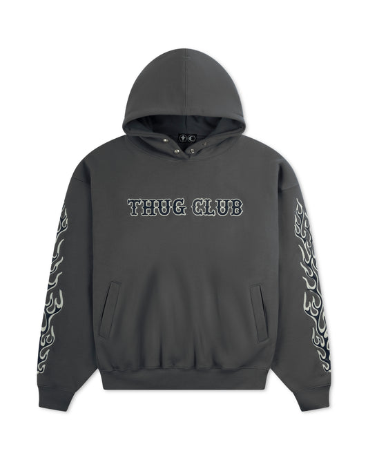 Thug Club Leather Flame Hoodie Grey