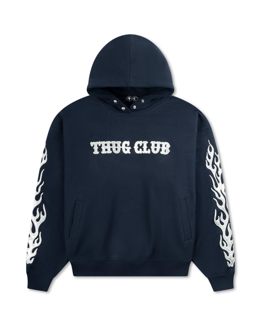 Thug Club Leather Flame Hoodie Navy