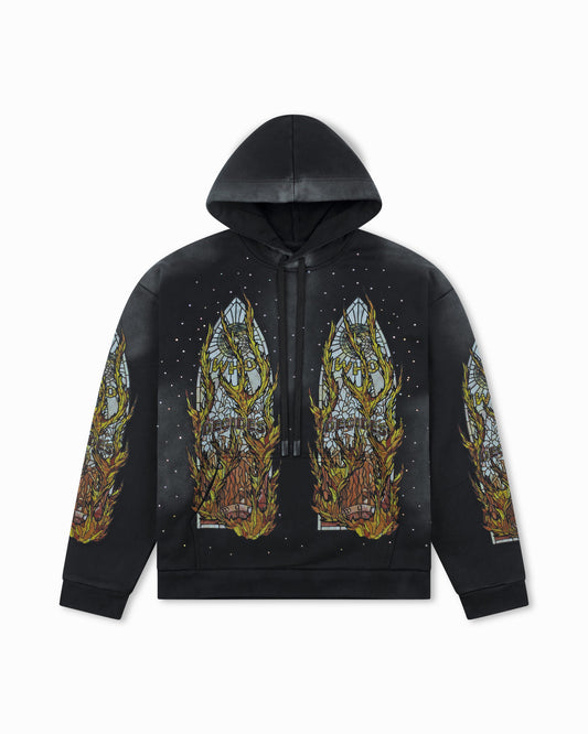 WHO DECIDES WAR FLAME GLASS HOODED PULLOVER COAL
