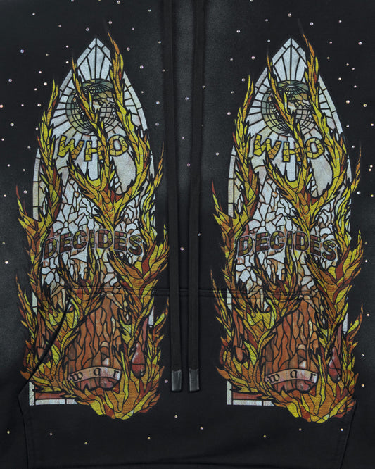 WHO DECIDES WAR FLAME GLASS HOODED PULLOVER COAL