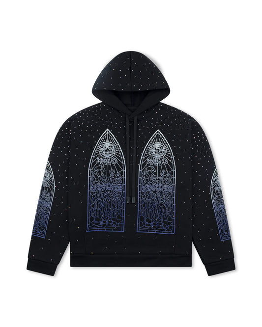 WHO DECIDES WAR RHINESTONE HOODED PULLOVER COAL