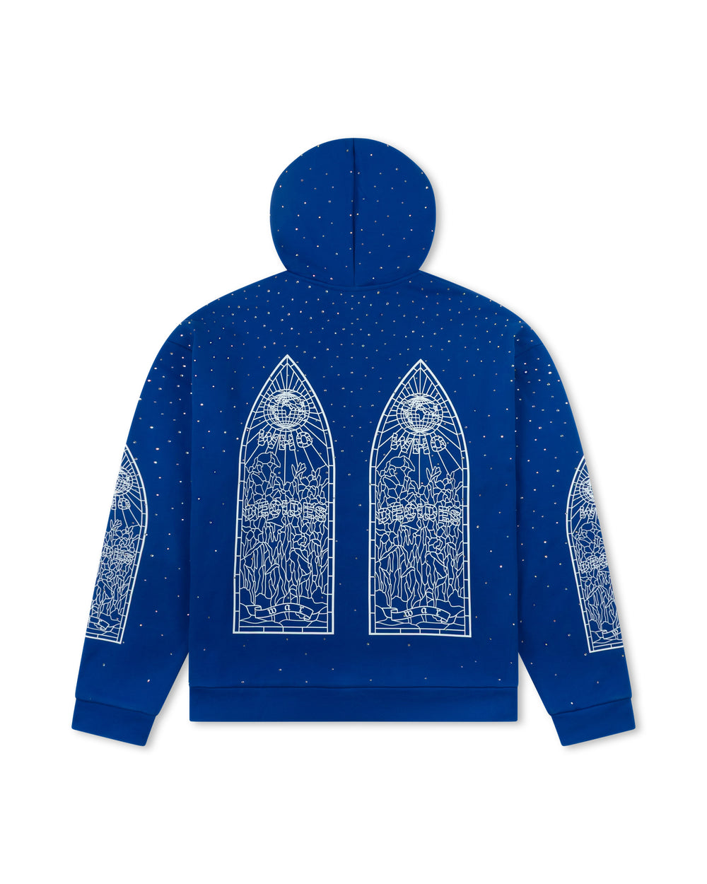WHO DECIDES WAR RHINESTONE HOODED PULLOVER INDIGO