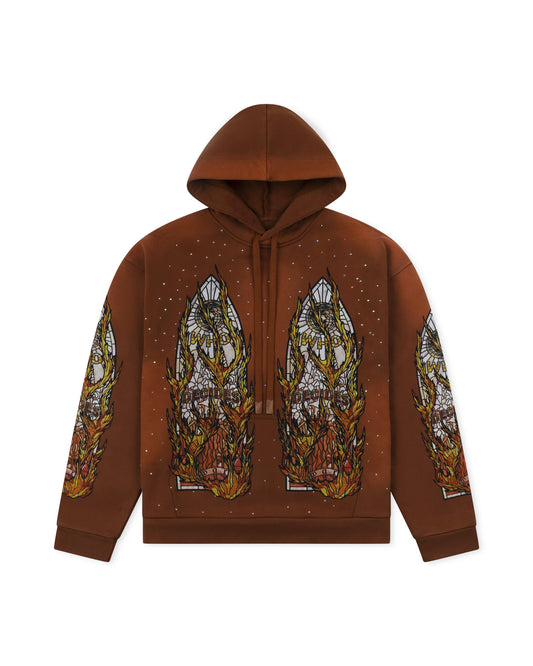 WHO DECIDES WAR FLAME GLASS HOODED PULLOVER RUST