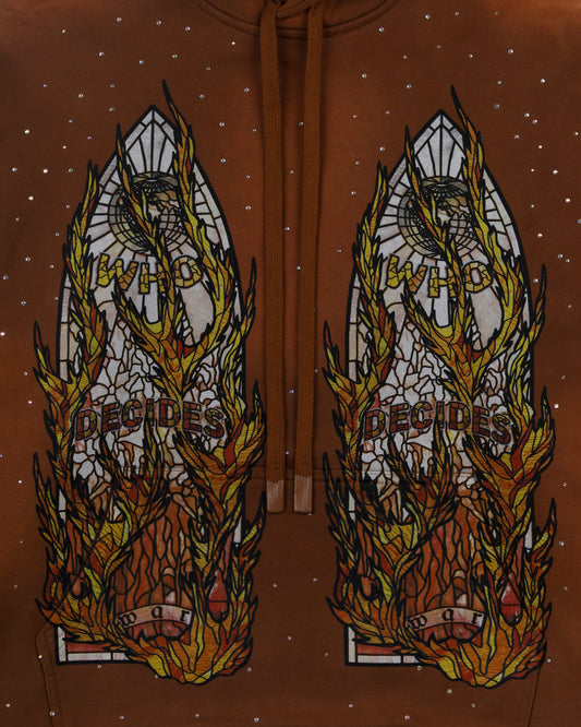 WHO DECIDES WAR FLAME GLASS HOODED PULLOVER RUST
