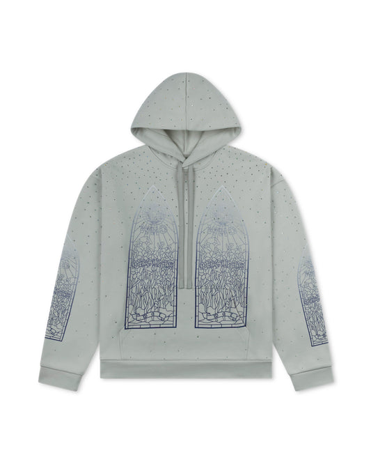 WHO DECIDES WAR RHINESTONE HOODED PULLOVER CREAM
