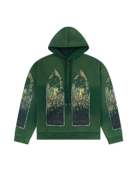 WHO DECIDES WAR FADED HOODED PULLOVER EMERALD