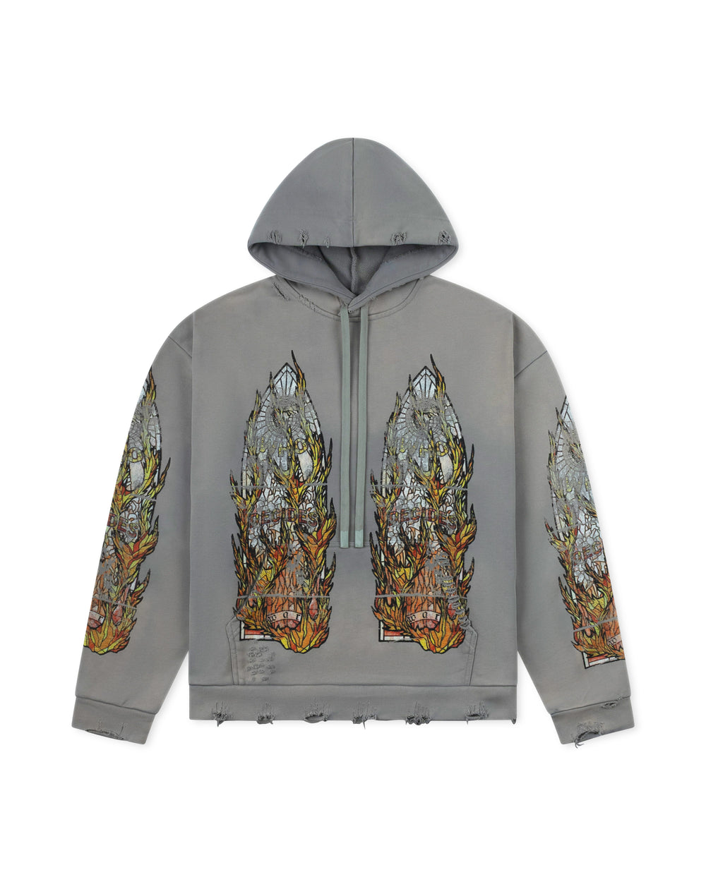 WHO DECIDES WAR FADED FLAME GLASS HOODED PULLOVER VINTAGE GREY
