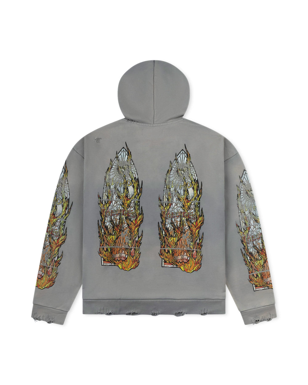 WHO DECIDES WAR FADED FLAME GLASS HOODED PULLOVER VINTAGE GREY
