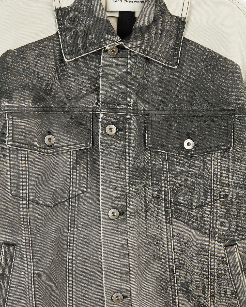 Feng Chen Wang Denim Deconstructed Printed Oversized Jacket Grey
