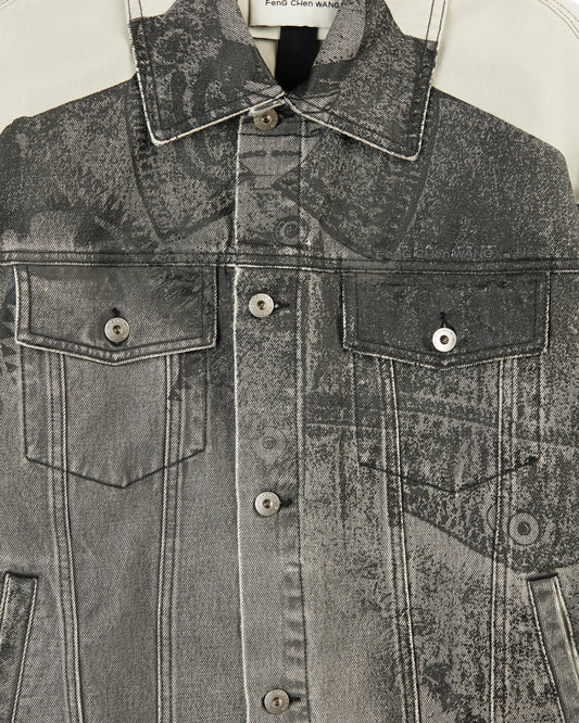 Feng Chen Wang Denim Deconstructed Printed Oversized Jacket Grey