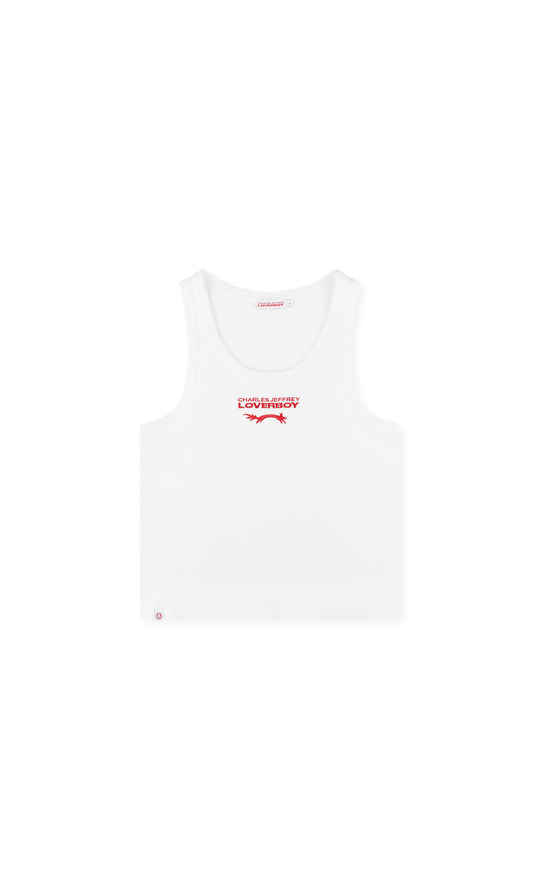 CHARLES JEFFREY LOVERBOY KNITTED LOGO TANK TOP WHITE