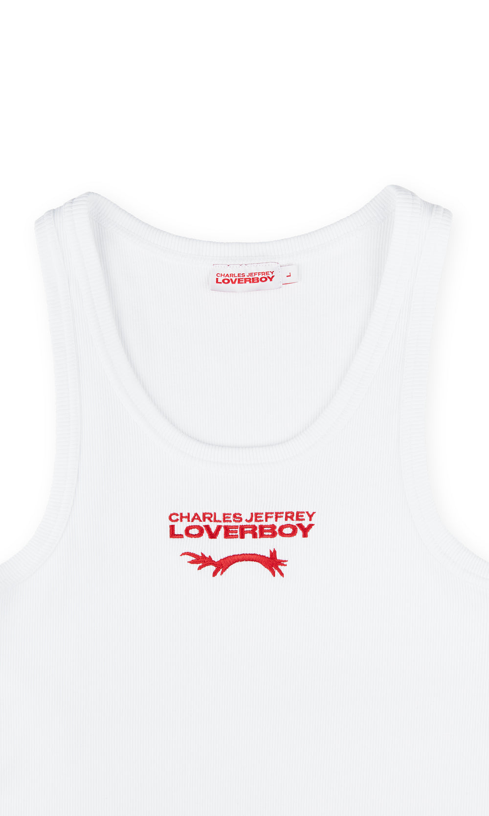 CHARLES JEFFREY LOVERBOY KNITTED LOGO TANK TOP WHITE