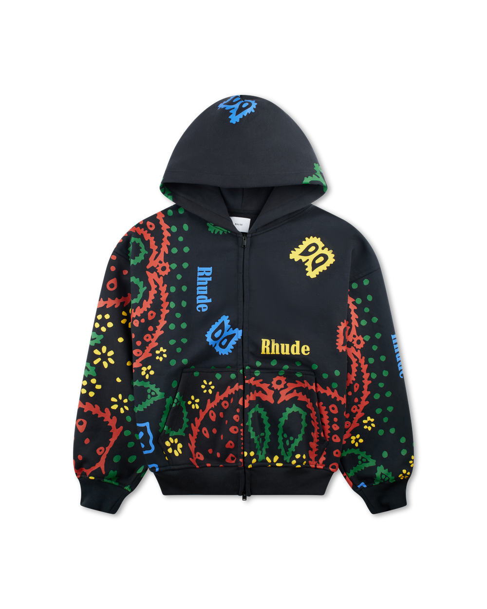 RHUDE BANDANA PRINT FULL-ZIP HOODIE VTG BLACK
