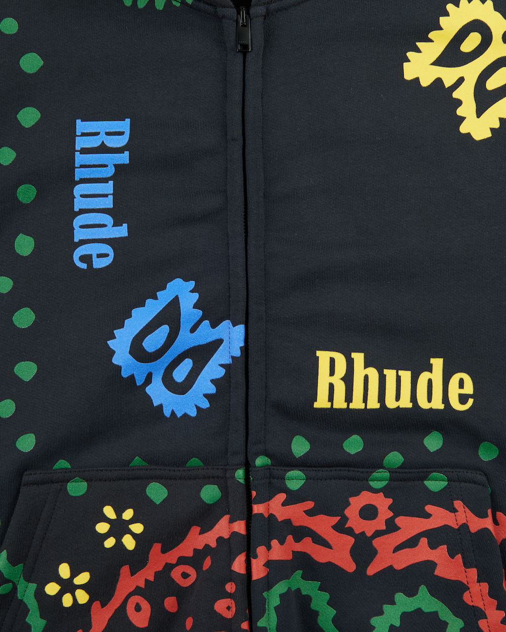 RHUDE BANDANA PRINT FULL-ZIP HOODIE VTG BLACK