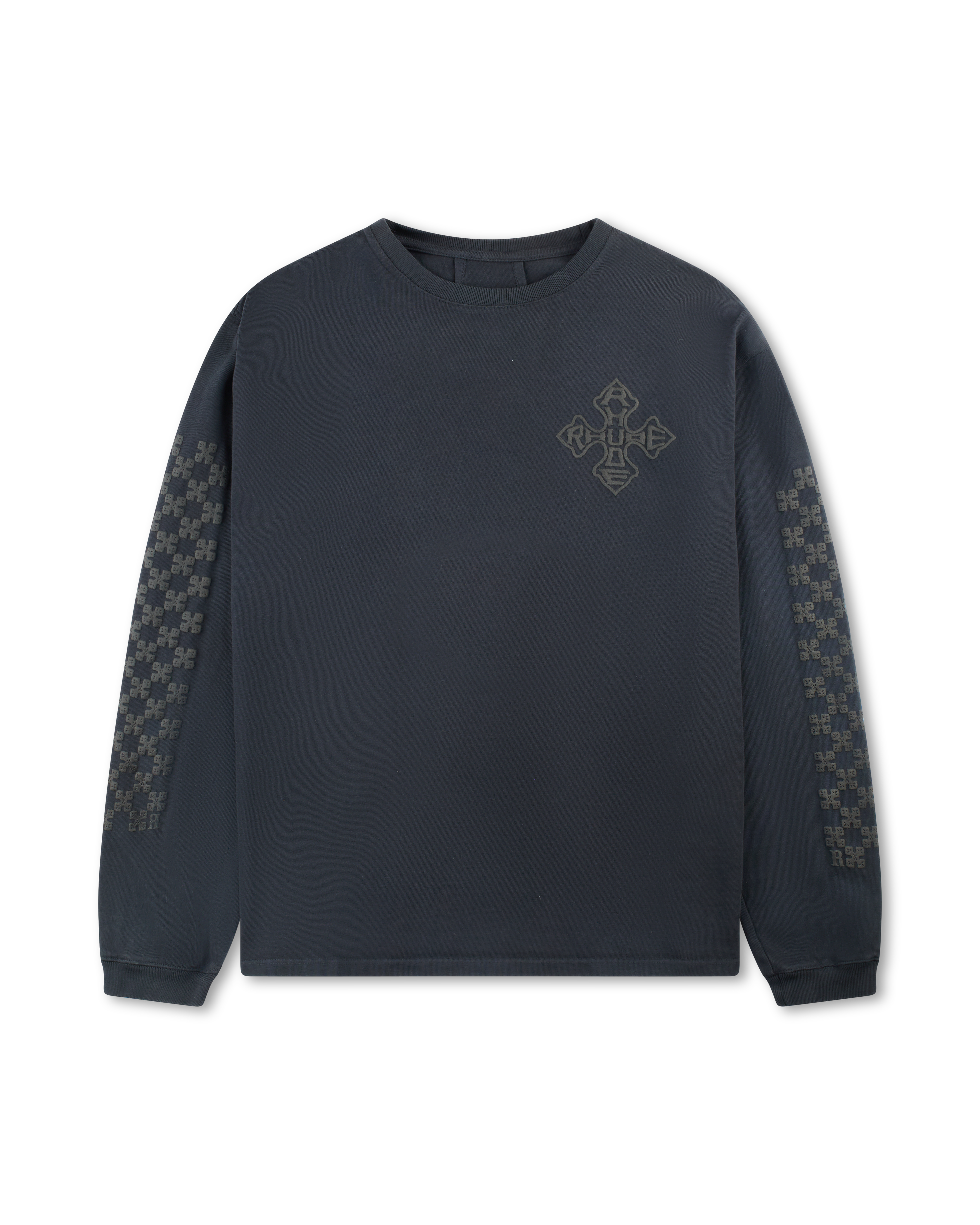RHUDE CROSS LOGO LS TEE VTG BLACK/BLACK