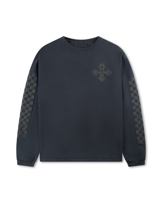 RHUDE CROSS LOGO LS TEE VTG BLACK/BLACK