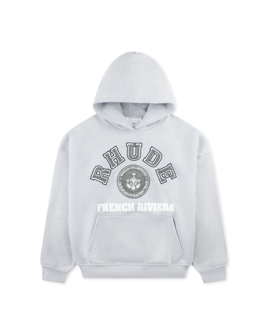 RHUDE FRENCH RIVIERA PATCH HOODIE HEATHER GREY