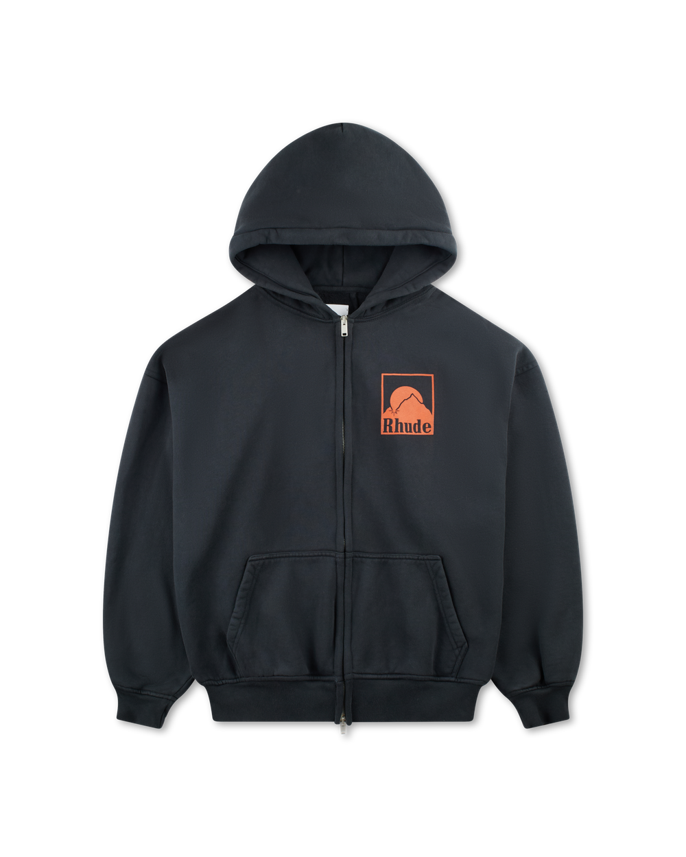 RHUDE MOONLIGHT BADGE FULL-ZIP HOODIE VTG BLACK