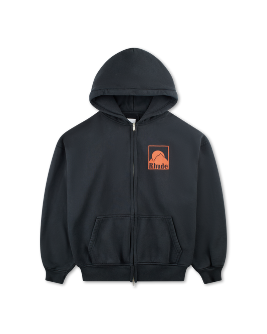 RHUDE MOONLIGHT BADGE FULL-ZIP HOODIE VTG BLACK