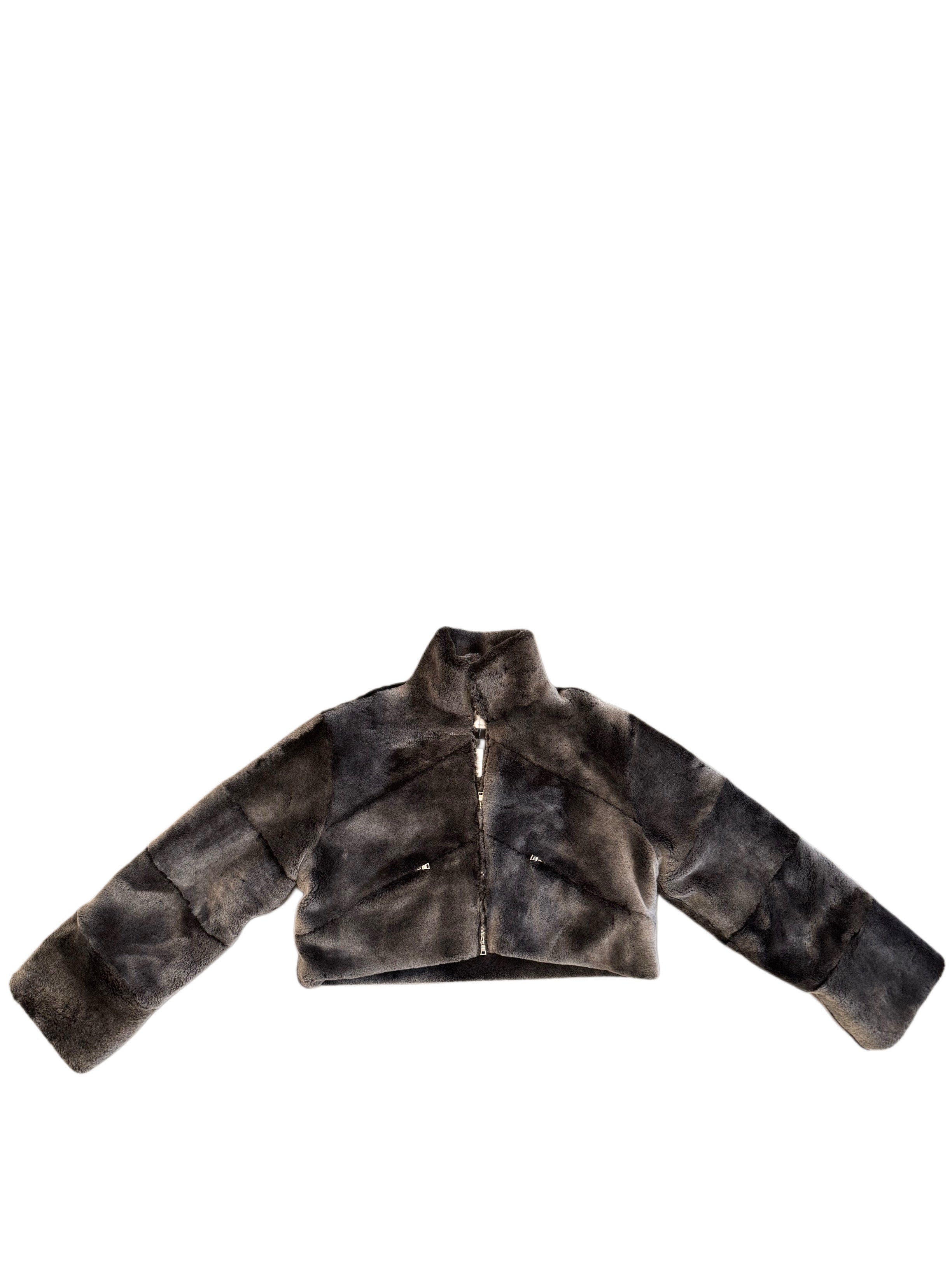 Sekrit Saints Cropped Fur Puffer Charcoal Grey