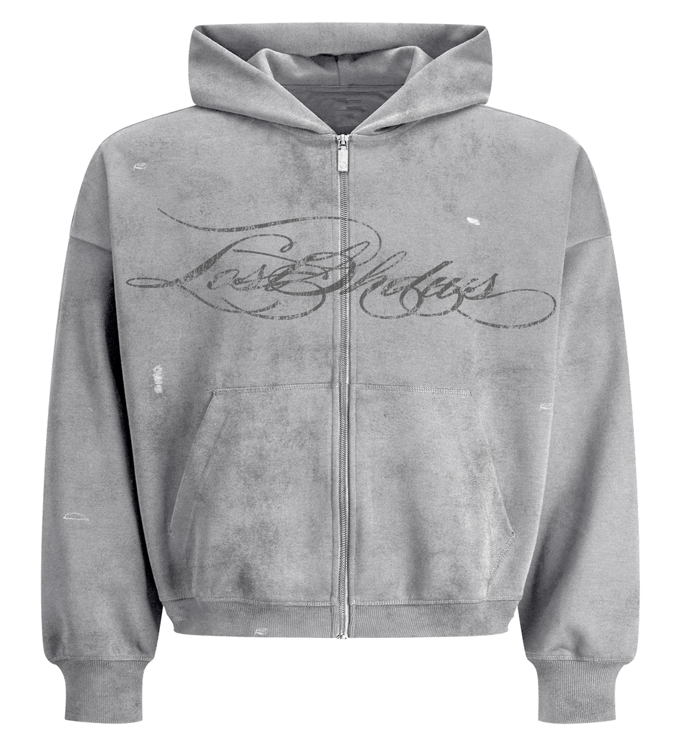 LOSTSHDWS DISTRESSED SCRIPT HOODIE (GREY)