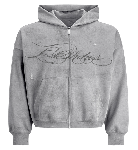 LOSTSHDWS DISTRESSED SCRIPT HOODIE (GREY)