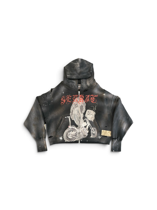 SEKRIT CHOPPER GIRL HOODIE WASHED BLACK