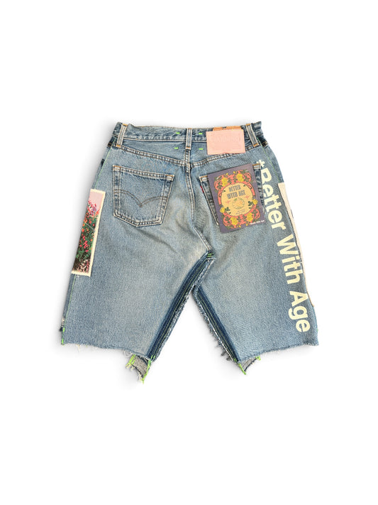 BETTER WITH AGE MITZVAH TRIPLE-WIDE LONG DENIM SHORT INDIGO