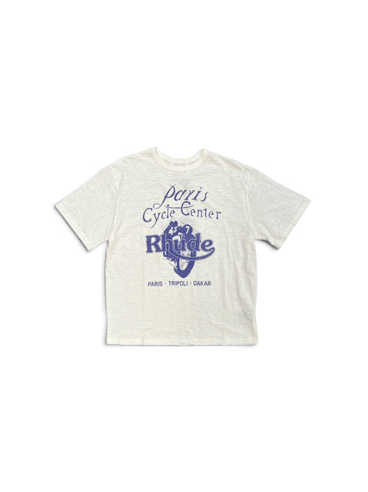 RHUDE PARIS CYCLE CENTER SLUB TEE WHITE / BLUE
