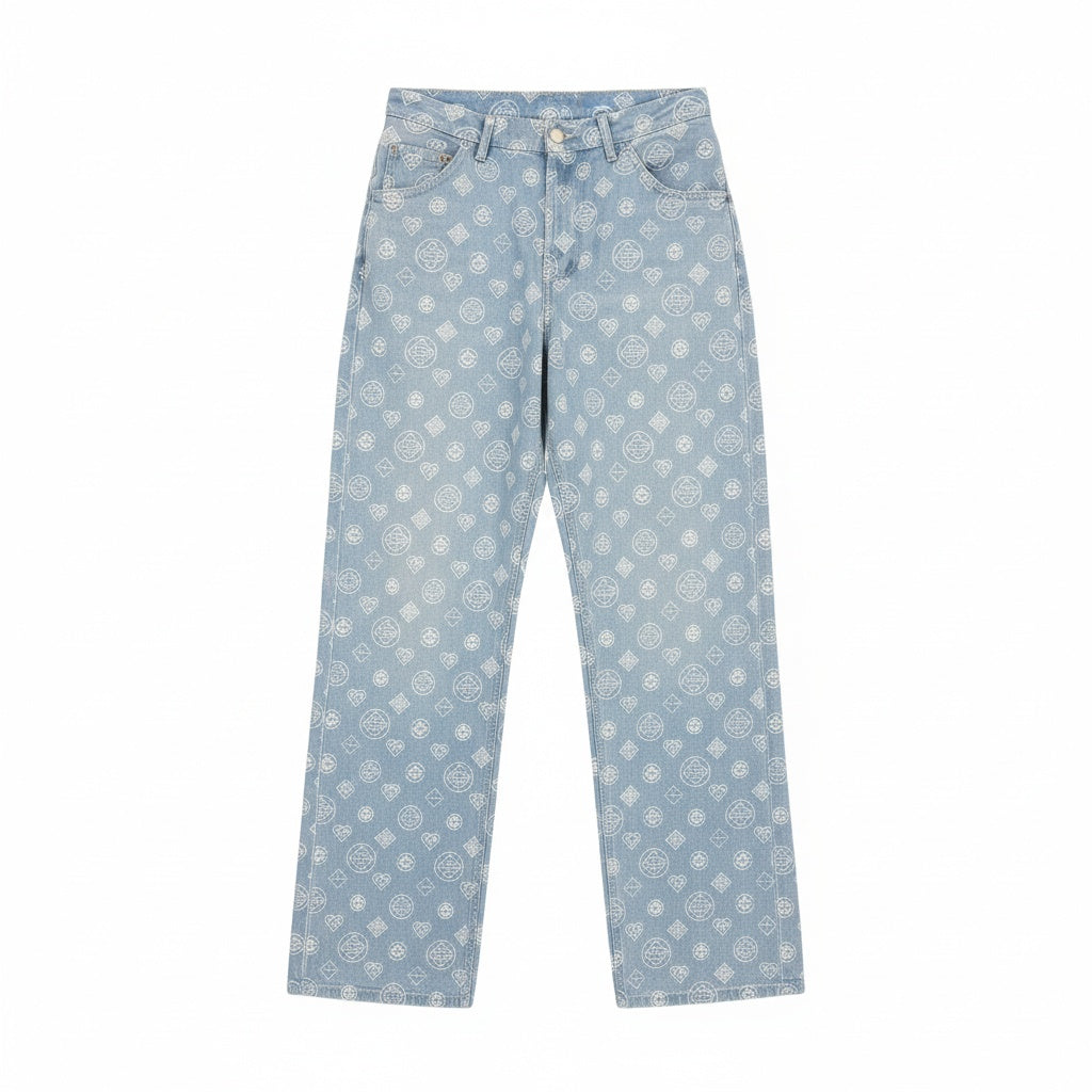 CASABLANCA RELAXED-FIT MONOGRAM JEANS BLUE