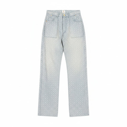 CASABLANCA RELAXED MONOGRAM DENIM TROUSERS BLUE