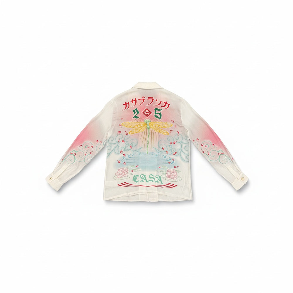 CASABLANCA CUBAN COLLAR LONG SLEEVE SHIRT LOTUS FLOWER