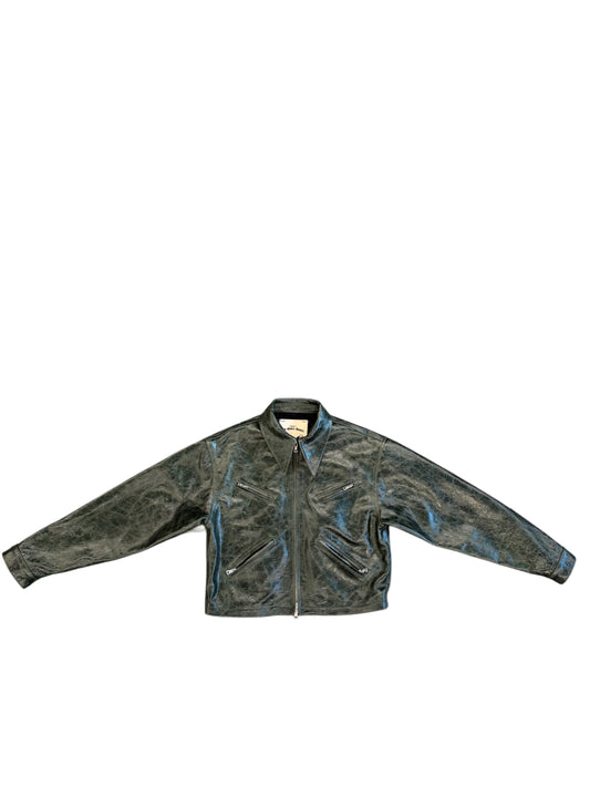 Sekrit Saints X Leather Jacket Green