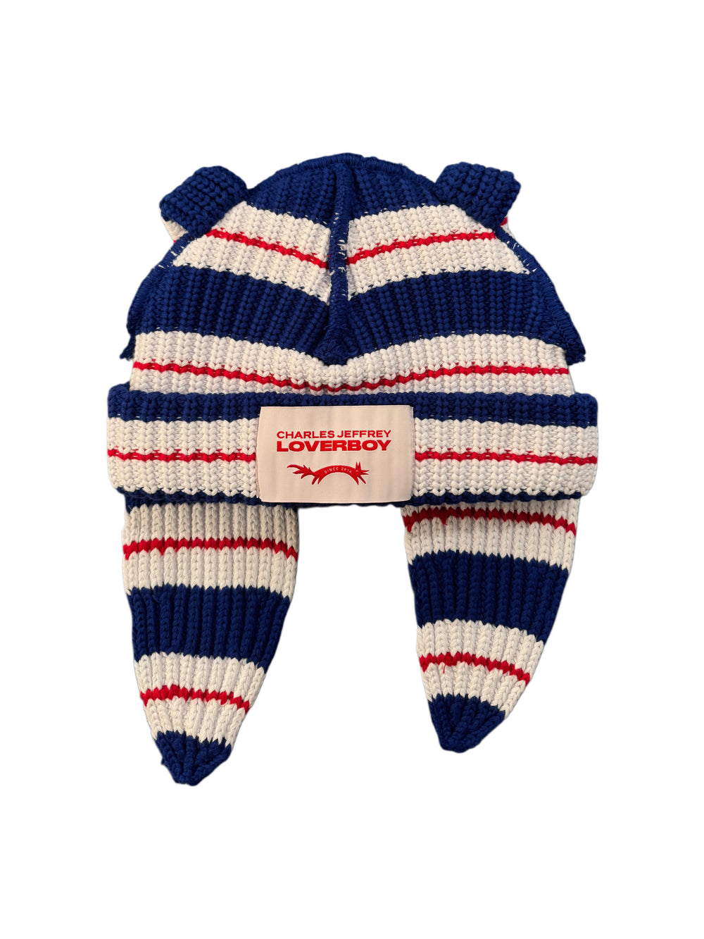 CHARLES JEFFREY LOVERBOY CHUNKY RABBIT BEANIE BLUE/RED/WHITE