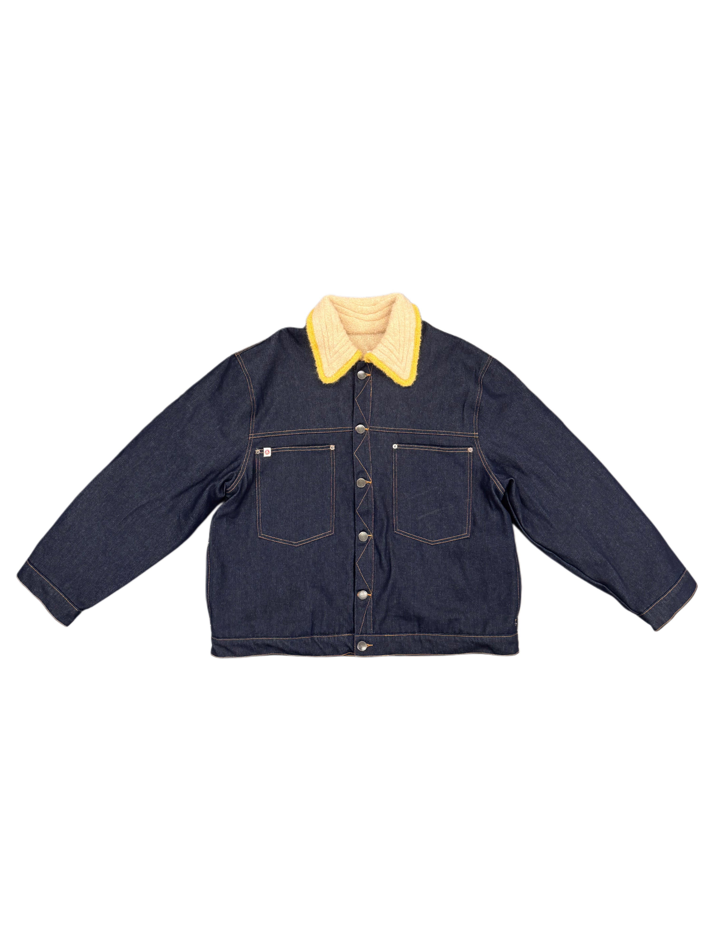 CHARLES JEFFREY LOVERBOY DENIM JACKET WITH
KNITTED COLLAR BLUE
