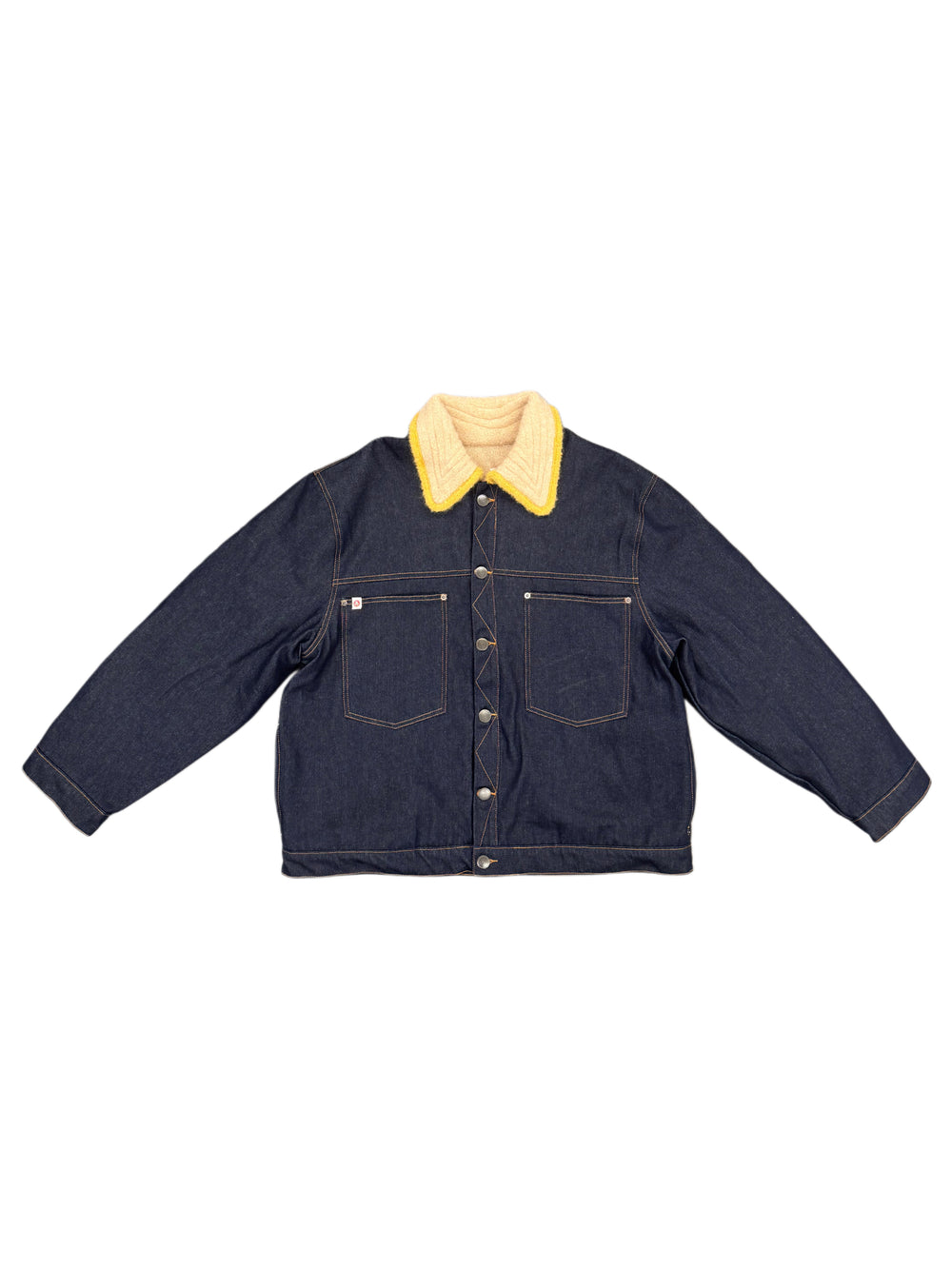 CHARLES JEFFREY LOVERBOY DENIM JACKET WITH
KNITTED COLLAR BLUE