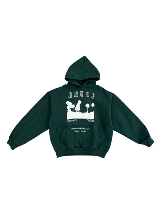 RHUDE THOUSAND PALMS HOODIE VINTAGE FOREST GREEN / WHITE