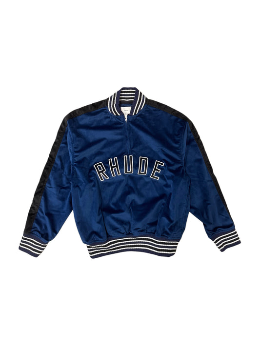 RHUDE VELOUR TRACK QUARTER ZIP-UP NAVY / BLACK / WHITE