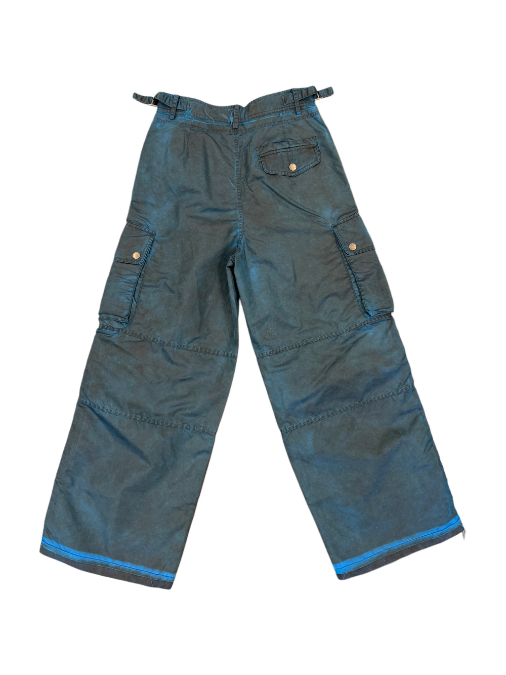 Feng Chen Wang Cargo Trousers In Spray Painted Nylon Washed Prussian Blue