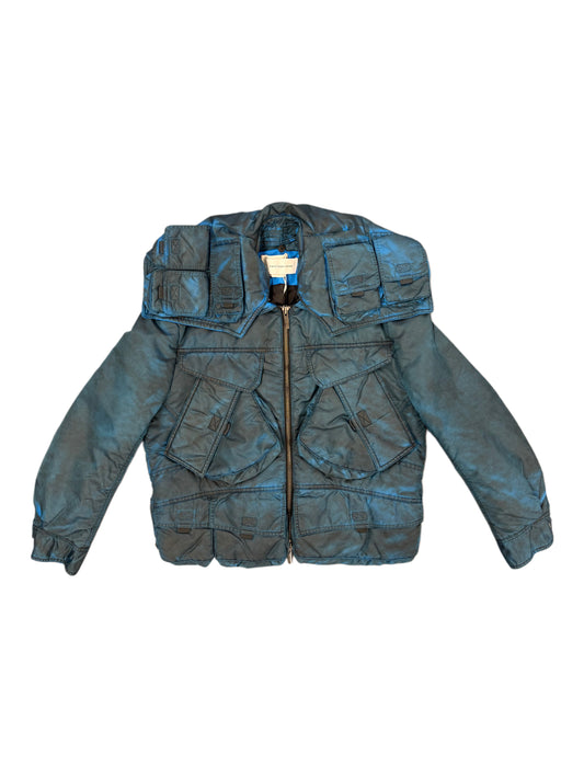 Feng Chen Wang Multi Pocket Cargo Jacket In Padded Nylon Washed Prussian Blue