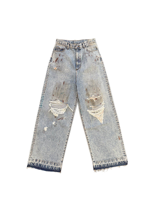 SECNDSLF EXTENDED RISE PIPE DENIM BLUE
