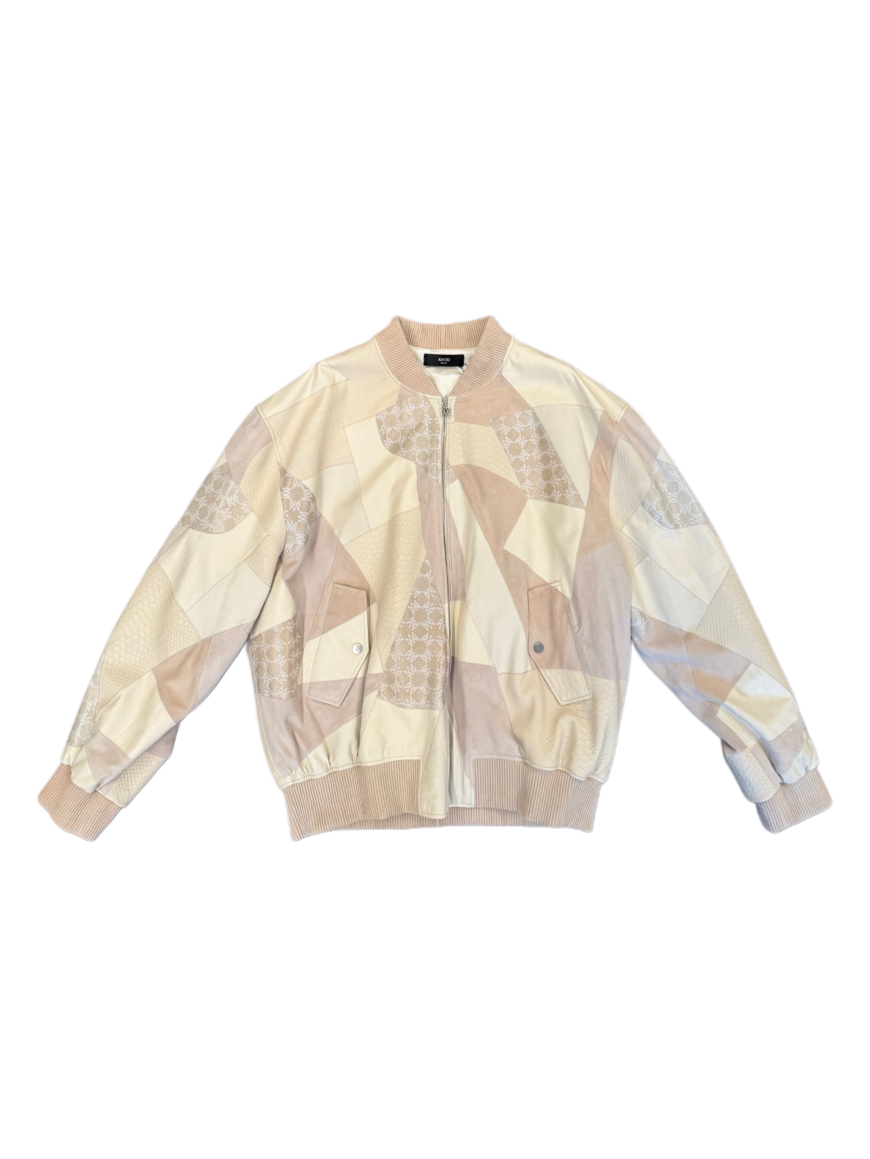 AMIRI LEATHER PATCH OS BOMBER ALABASTER