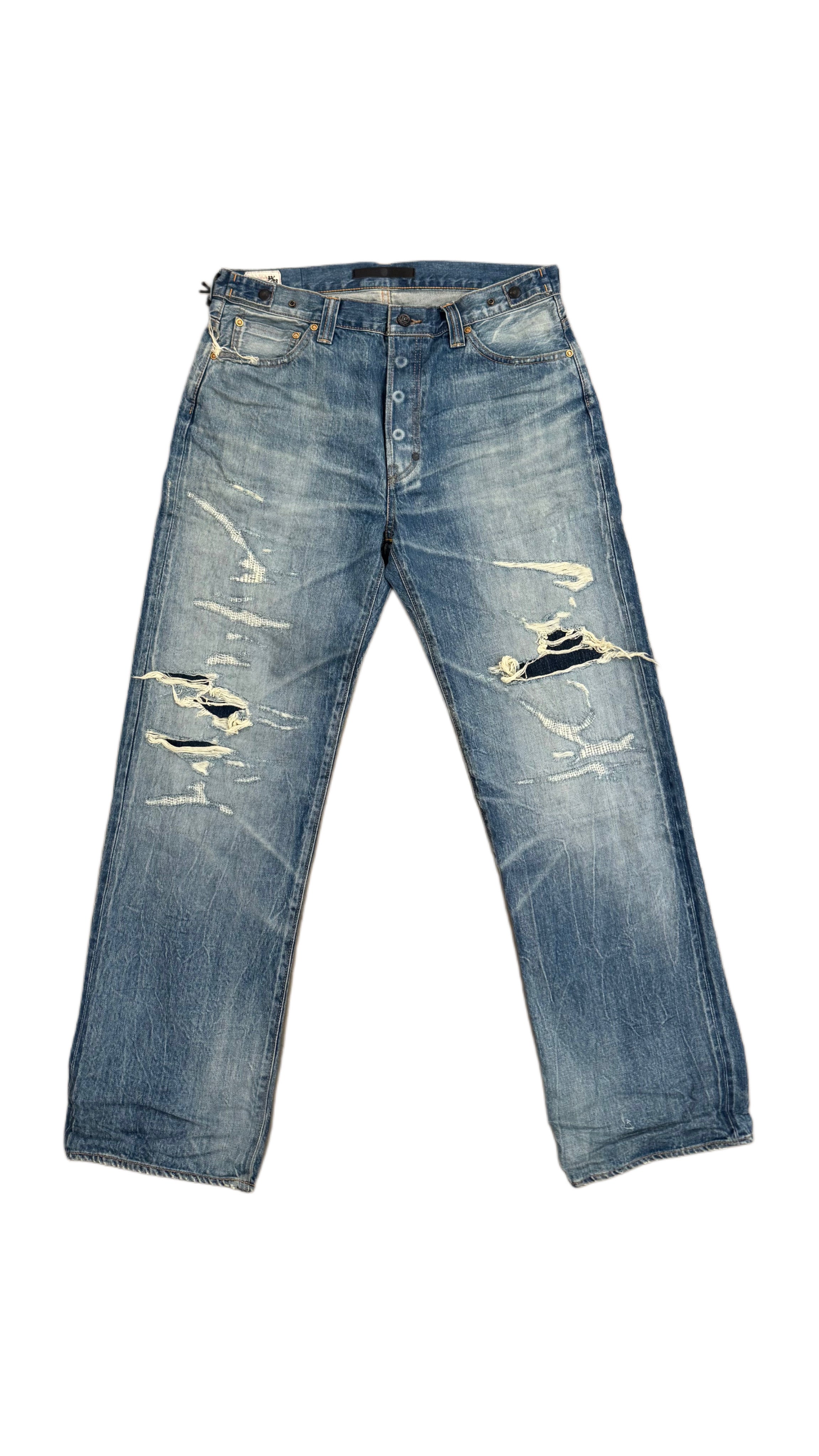 Master Craft Union Showa Relaxed 'Natsu Ao' Repaired V Light Blue