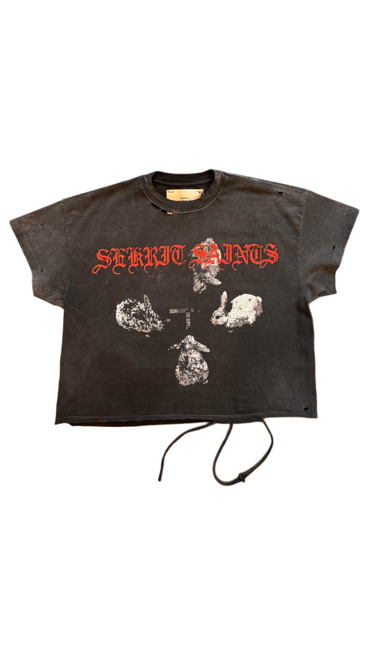 THE SEKRIT SAINTS IRON BUNNY T-SHIRT VINTAGE BLACK
