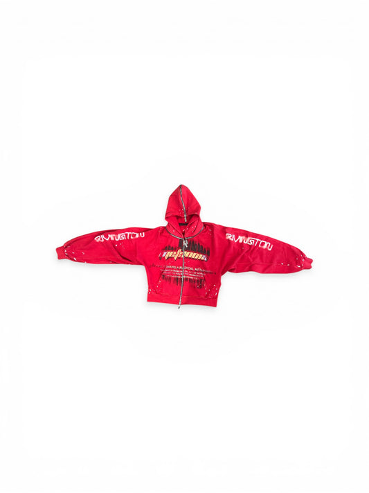 RIVINGTON ROI REBIS RADICAL PAPER ROSE ZIP HOODIE META RED